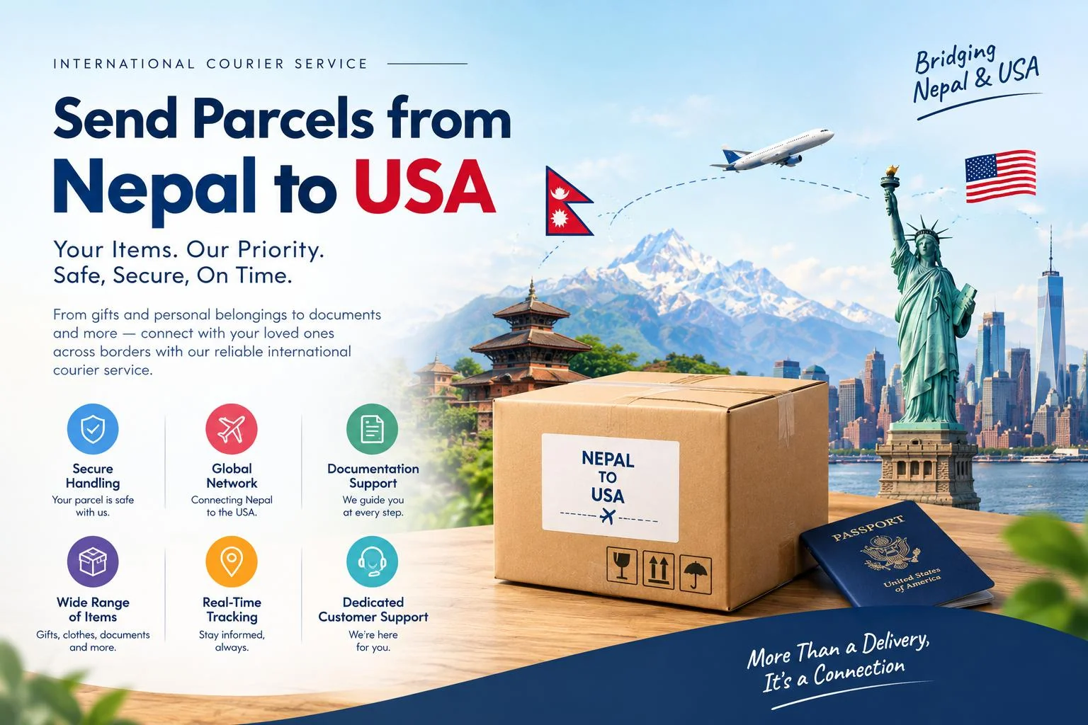 Promotional Image - Nepal to USA Courier Service: Send Personal Parcels, Gifts & Documents with Hulak Express